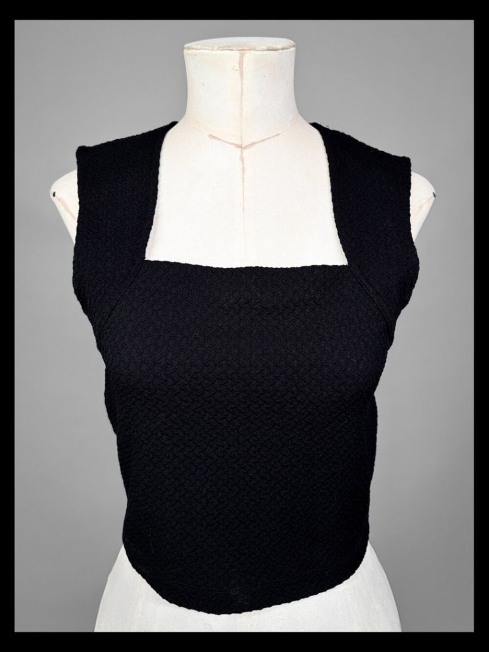Banana Republic Black Textured Knit Square Neck Crop Top Back Zip Size Small